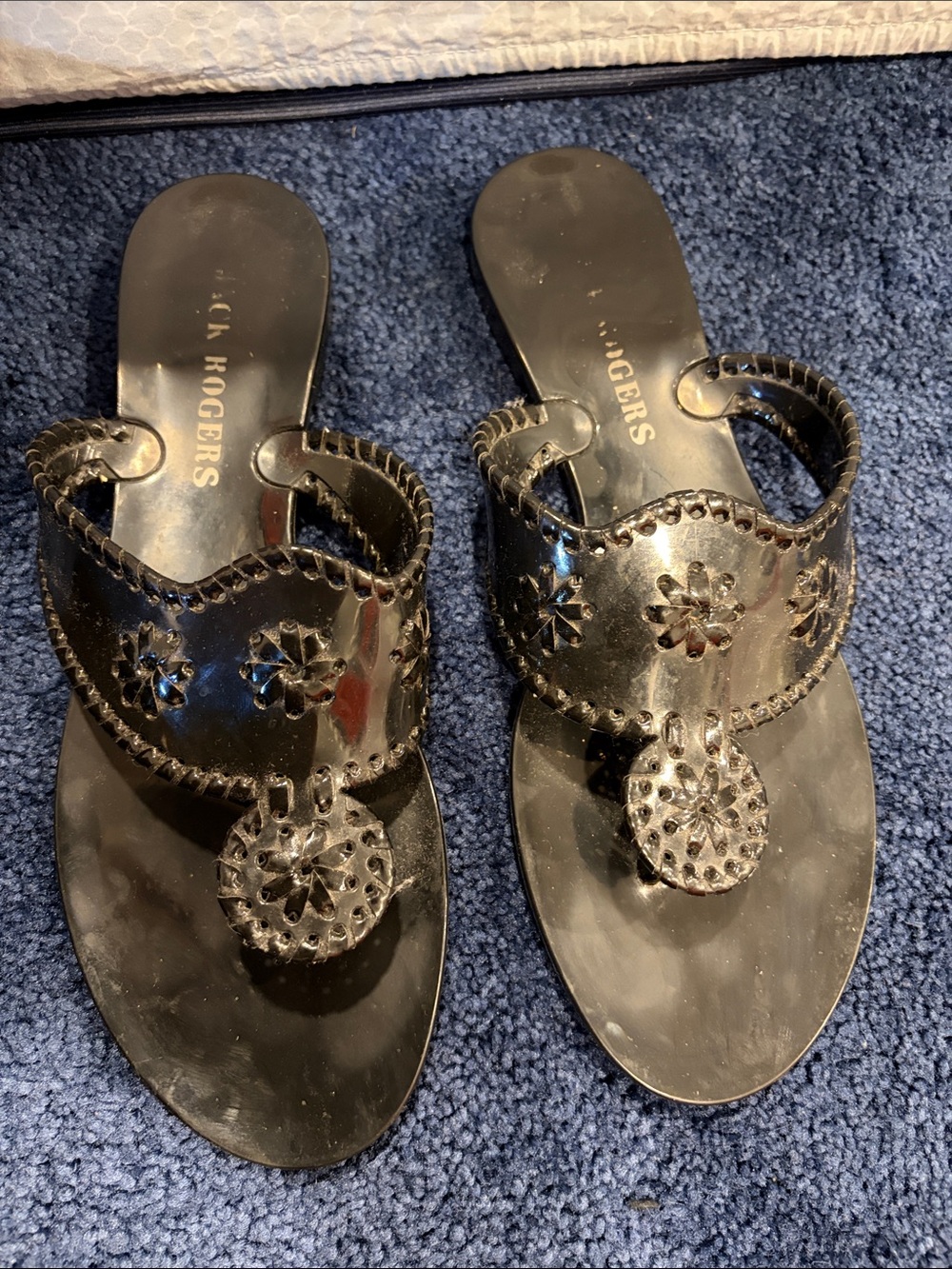 Jack Rogers Black Patent Leather Miller-Style Sandals